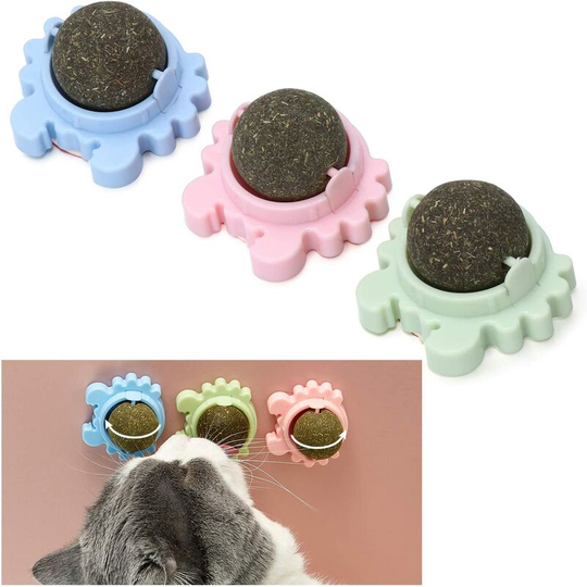 3 Pack Cat Mint Catnip Balls, Rotatable Cat Edible Balls, Cat Teeth Cleaning Interactive Toy, Natural Licking Treats Toys for Cats Kitten Kitty