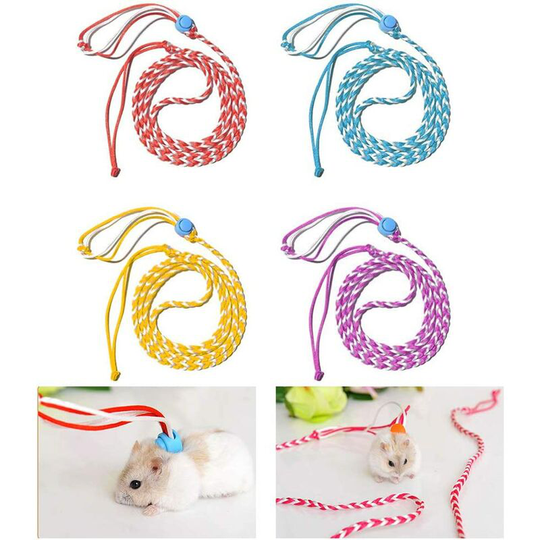 4 Pack Nylon Adjustable Harness and Leash for Hamster, Guinea Pig, Chinchillas, Ferret, Mouse, Squirrel, Gerbil, Small Animal