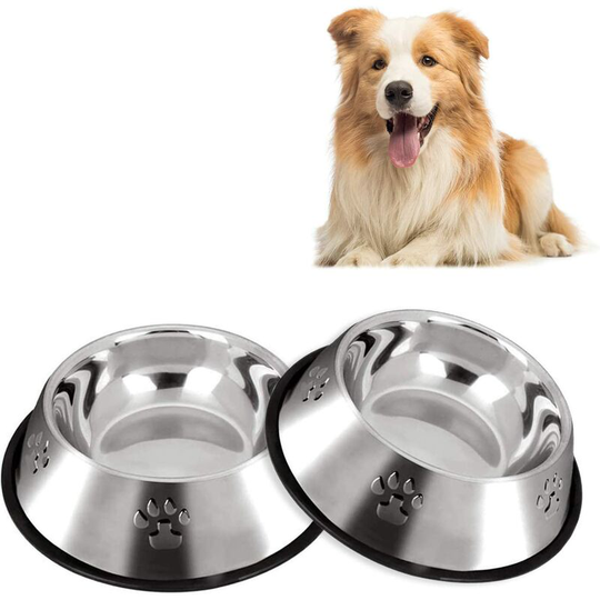 Litzee - Metal Dog Bowls,Stainless Steel Dog Food Bowls and Dog Water Bowl,Non-Slip Dog Feeding Bowls Set of 2 -Pet Bowls Medium 580 ml /19.6oz for