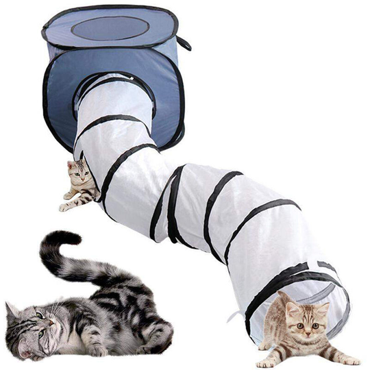 Cat Toy Tunnel and Cubes Bundle, Interactive Crinkle Collapsible Tube and Foldable Cubes Playground for Pet, Cats and Puppy, gray