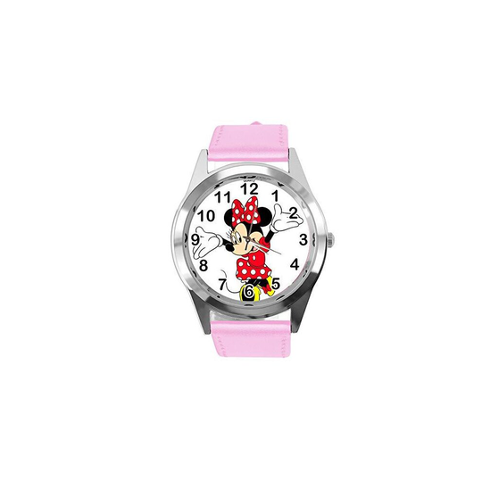 Real Leather Band Pink Watch for Minnie Mouse Fan