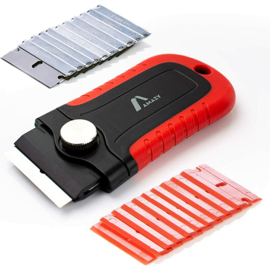 Osqi - Glass Ceramic Hob Scraper + 20 Blades - Versatile Glass Ceramic Scraper - Scraper for Induction Hobs, Windows, Mirrors and Tables - Compact