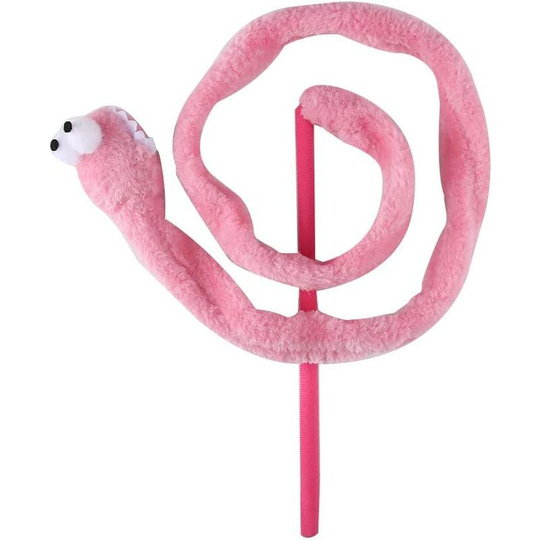 Interactive Cat Toy Funny Cartoon Snake Shape Plush Teaser Pet Cats Kitten Exercise Playing Toy Catcher Rod Baton (Pink)