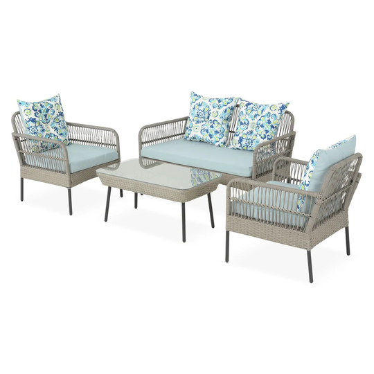 Set Of 2 Armchairs, Sofa And Table Perch Mix Grey/blue