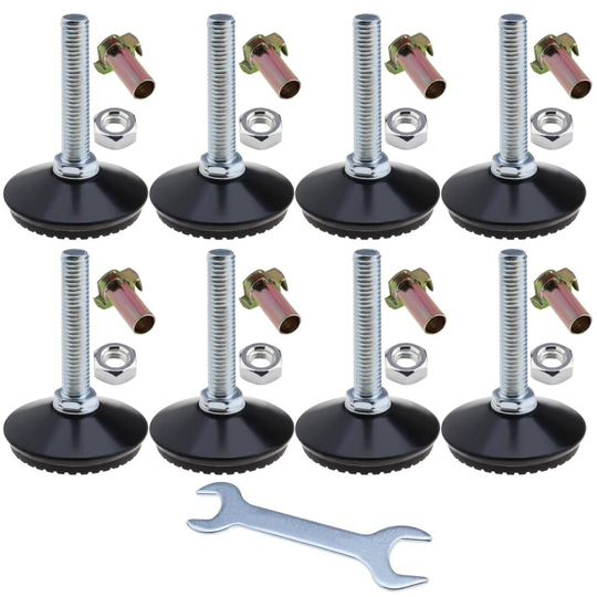 8 Set Adjustable Levelling Feet Height Adjuster Furniture Levellers Foot Black