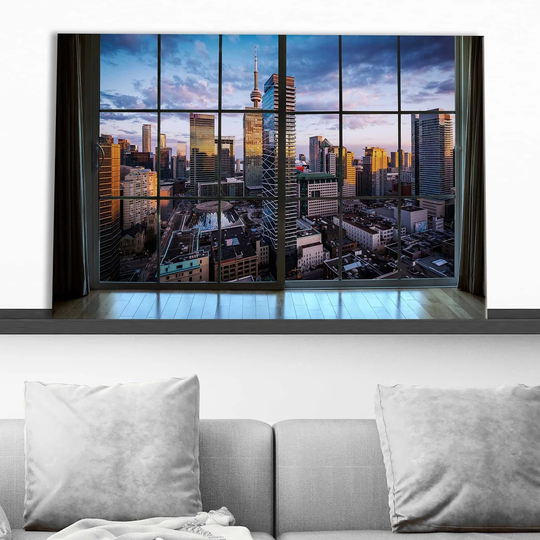 Buildings at Sunset in Downtown Toronto, Ontario Window - Wrapped Canvas Photograph Print