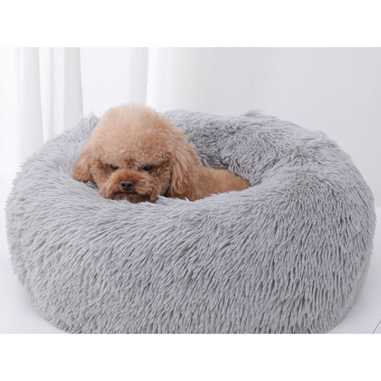 Comfortable Soft Plush Dog and Cat Basket Soft Soft Round Bed, Outer Diameter 40CM-Gray