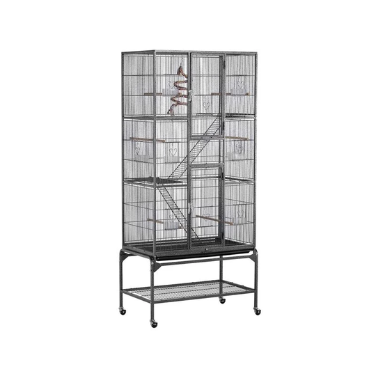 69'H Large Pet Cage Mobile Bird Cage with Detachable Stand - black - Yaheetech