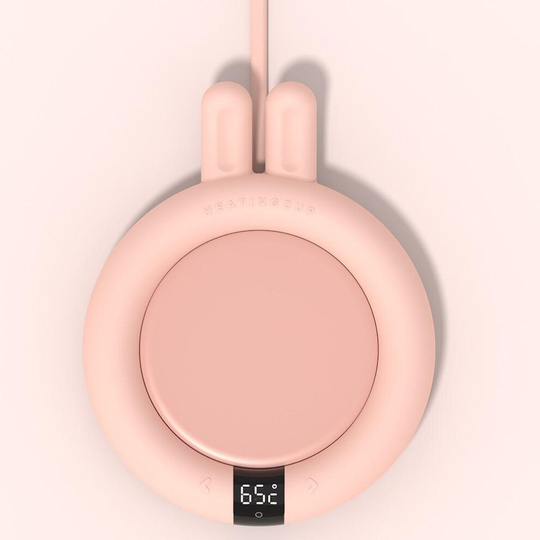 (Pink with rabbit) Smart Touch Heating Coasters Adjustment 3 Gear Constant Temperature Cup Warmer Heating Mat Pad Fast Heater Heating