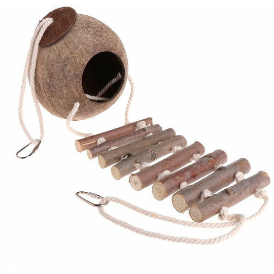 Sun Flowergb - Natural Coconut Bird Nest Coconut Bird Cage Natural Bird Nest with Ladder Coconut Bird House Parrot Swing Bird Cage Ladder Bridge 67cm