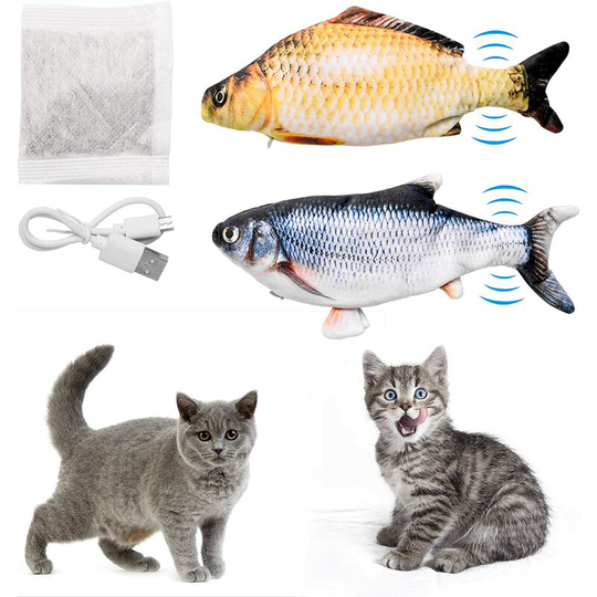 2 pieces of cat toy simulation electronic fish cat cailer toy swing fish cat toy usb rechargeable stirring cat cat grass carp + carassin