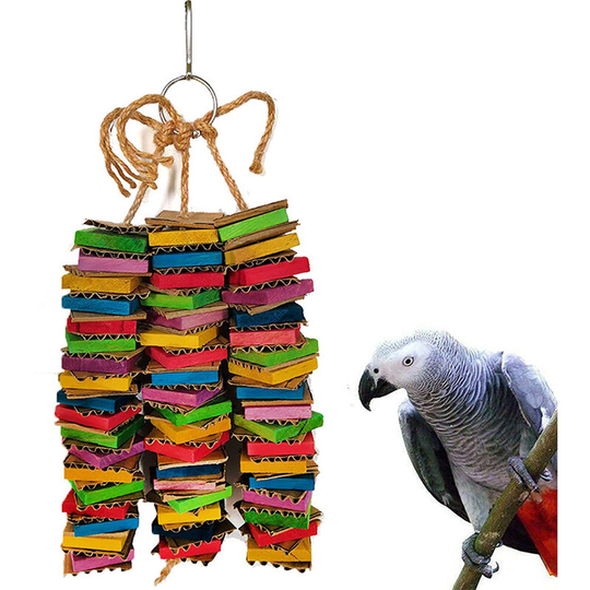 Bird Chew Toys, Colorful Hanging Blocks Toys with Play String for Wooden Parrot - 3PCS