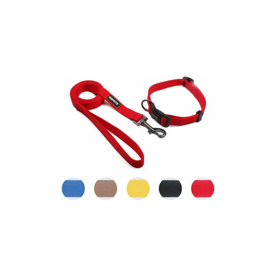 Puppy Collar and Leash Set Dog Collars for Small Medium Big Dogs, Adjustable Collars Matching Heavy Duty Leashes Daily Walking (s, Red)