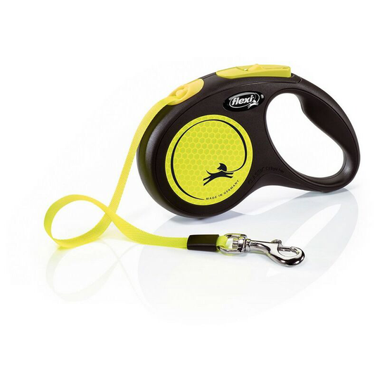 New Neon Small Retractable Dog Lead (5m) (Yellow) - Yellow - Flexi