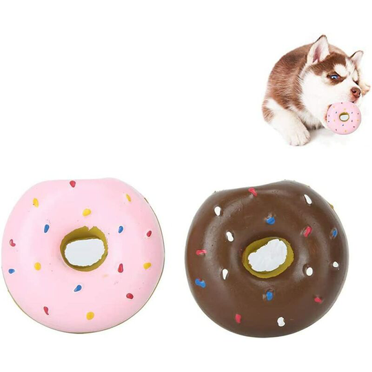 2 Pack Latex Squeaky Dog Toys Donut Chew Toy Puppy Training Interactive Toy for Small Medium Dogs