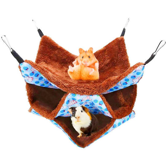 Hamster Hammock Cage Accessories Hanging Fleece Bed Swing Bag for Sugar Glider Guinea Pig, blue rabbit