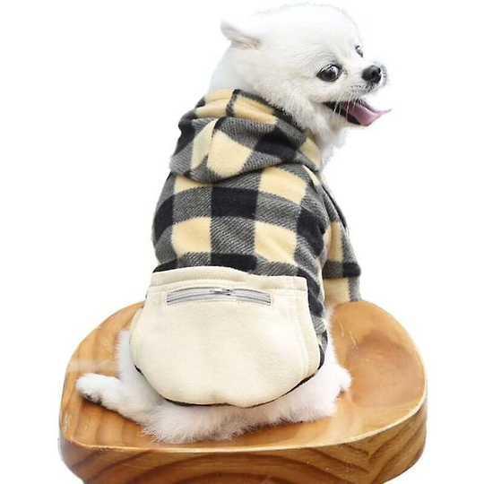 Hoodie Pet Clothes Plaid Dog Sweatshirt Hooded Pullover Dog Sweater Winter Cat Clothes Warm Puppy Sweater (s Beige) - Thsinde