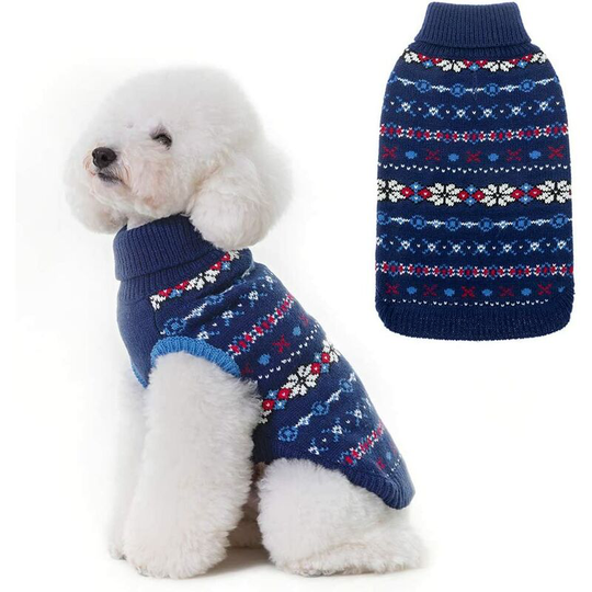 Classic Snowflake Dog Jumper - Soft Thickening Dog Cat Sweater Coat Warm Apparel, Knitwear Pet Winter Clothes Outfits (Blue,SM)