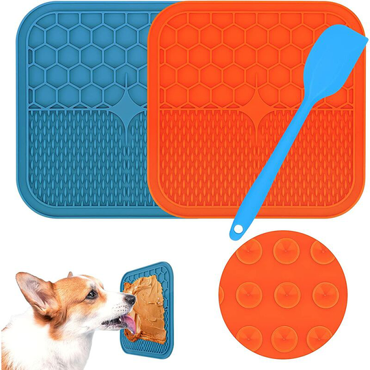 Dog Lick Mat, 2 Pieces Dog Lick Mat with Super Strong Suction with 1 Silicone Spatula, for Dog Care