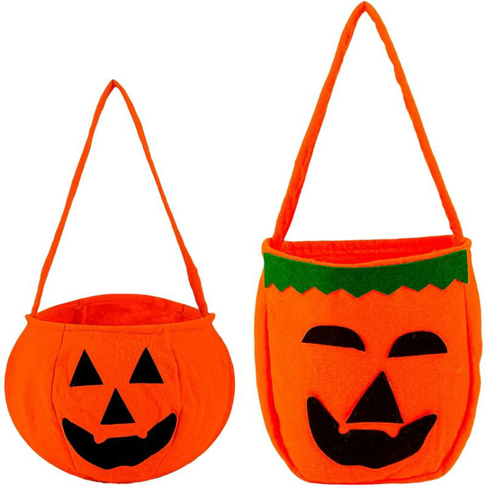 Perle Rare - 2 Pack Halloween Treat Bags - Candy Bag for Kids - Pumpkin Shaped Tote Bag - Reusable Candy Bucket for Halloween Treats