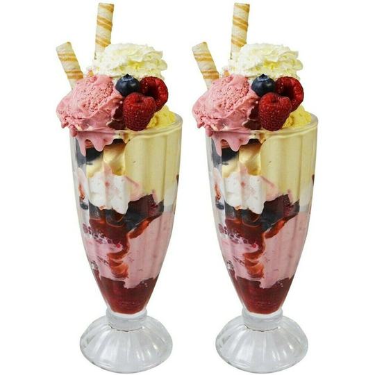 Tall Sundae Dessert Dish Set of 4 Knickerbocker Glory Glass Milkshake Cup 350ml
