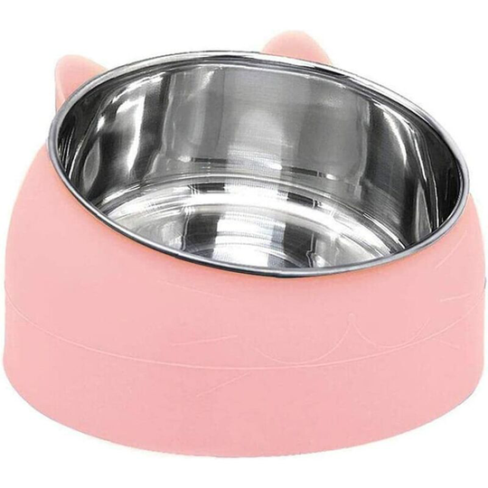 Pet Bowl Dog Kitten Cat Bowl Oblique Mouth Bowl Stainless Steel Food Feeder Water 15 Degree Tilt for Pets Pink 800ml