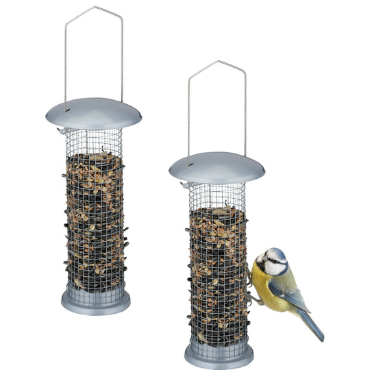 Bird Feeder, Set of 2, Garden & Balcony, Hanging, Stainless Steel, Feeding Station h x d: 33 x 10 cm, Silver - Relaxdays