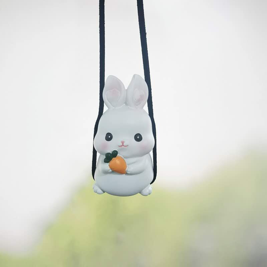 Kartokner - Swing Rabbit Car Rear View Mirror Charms Car Decor Accessories Interior Car Pendant