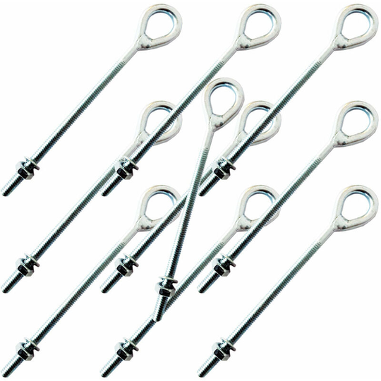 Loops - qty 10 12 x 3/8' Welded Eye e Bolt Galvanised Steel Wire Rope 300mm Thread Nut