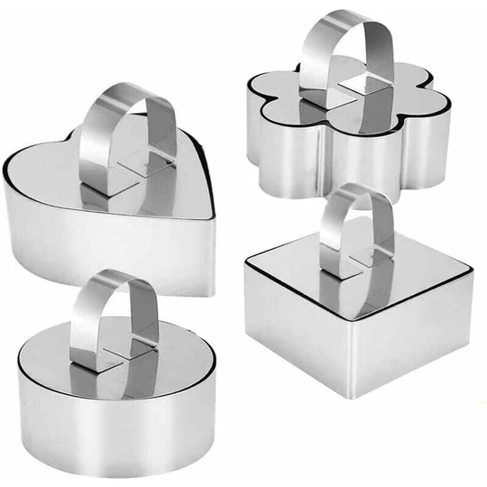Cookie cutters, presentation circles, set of 4 round cookie cutters with high quality stainless steel pushers