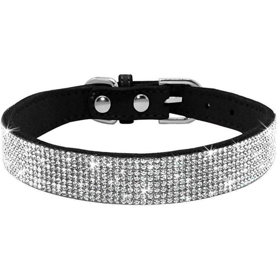 Rhinestone dog collar, soft synthetic leather, size l, black