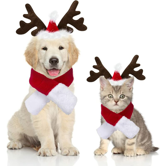 Pet Christmas Hat,Pet Christmas Scarf,Christmas Costume for Cat Dog, for Christmas Parties, Party Decorations
