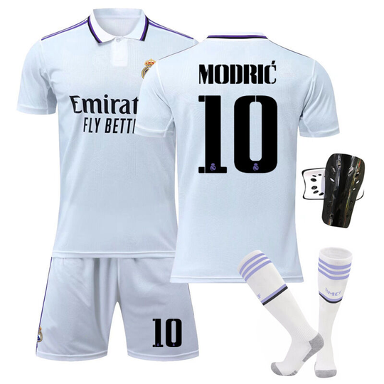 Real Madrid Home White Soccer Jersey Set No. 10 with socks+protectors, size 22