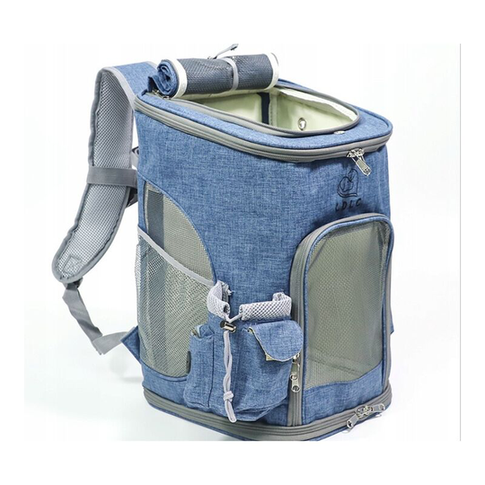 Dog Backpack Transport Bag for Cat Transport Bag Fabric Crossbody Pet Backpack, Suitable for Small Dogs and Chats-M Bleu Denim