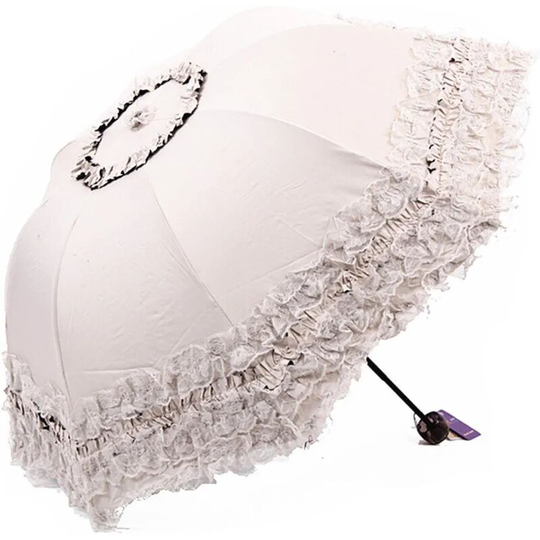 Women's Folding Umbrella Anti-UV Lace Umbrellas Sunshade Parasol Umbrella Windy Summer Rain (White)