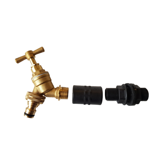 1/2" waterbutt outlet kit,1/2" bsp connector+socket+brass bib tap