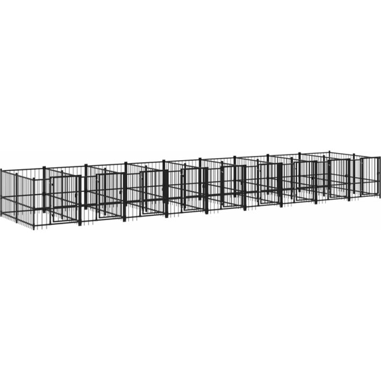 Outdoor Dog Kennel Steel 16.89 m² vidaXL - Black
