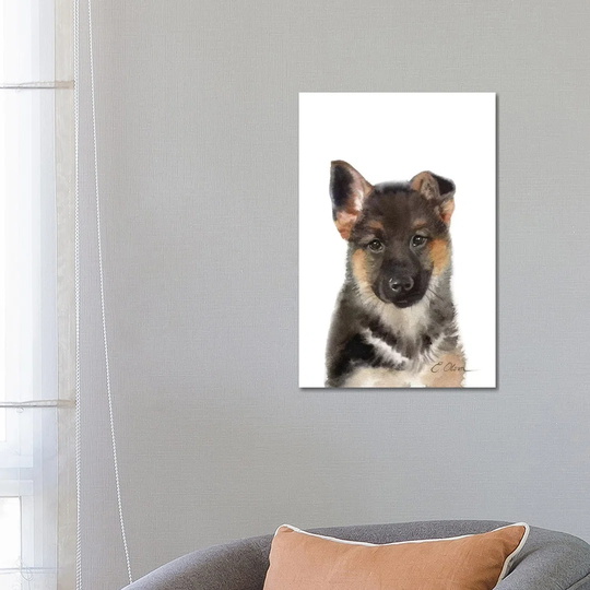 German Shepherd Puppy by Watercolor Luv - Wrapped Canvas Painting