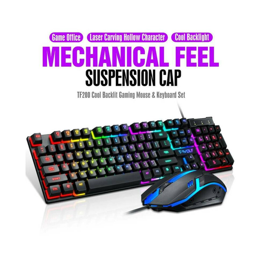 Gaming Rainbow RGB LED Backlit Mechanical Keyboard and Mouse Set for PC Laptop