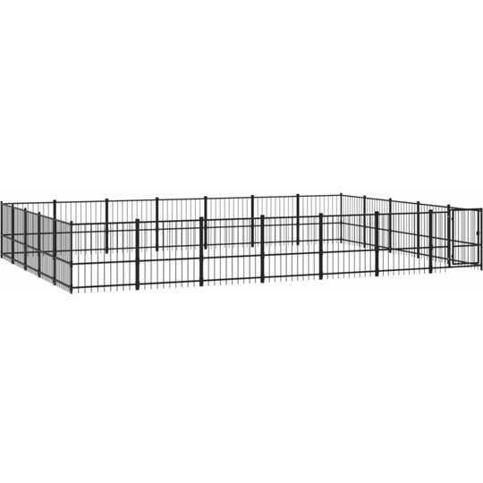 Outdoor Dog Kennel Steel 32.93 m² Vidaxl Black