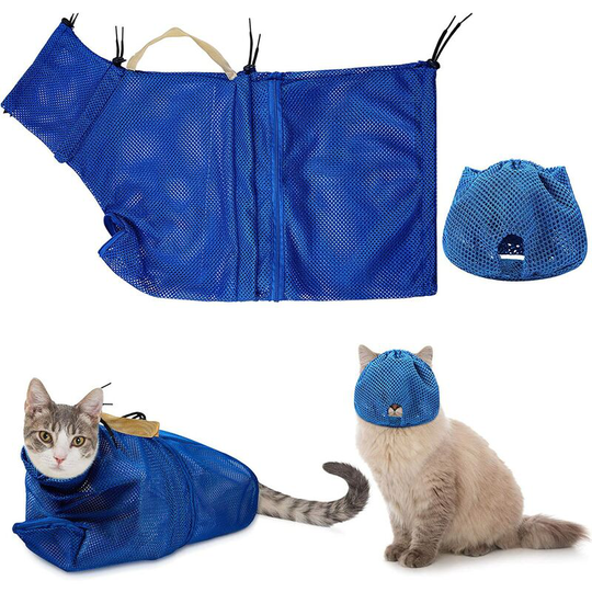 Monly - 2Pcs Cat Grooming Washer Mesh Bag Muzzles Cat Breathable Mesh Muzzles Adjustable Kitten Scratch-Resistant Cat Restra