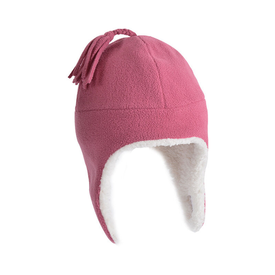 Double layer cute children's cap baby boys and girls fleece cap ear cap gloves (dark pink L)