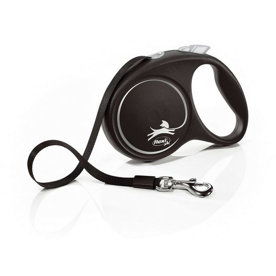 Medium Tape Retractable Dog Lead (5m) (Black/Silver) - Black/Silver - Flexi
