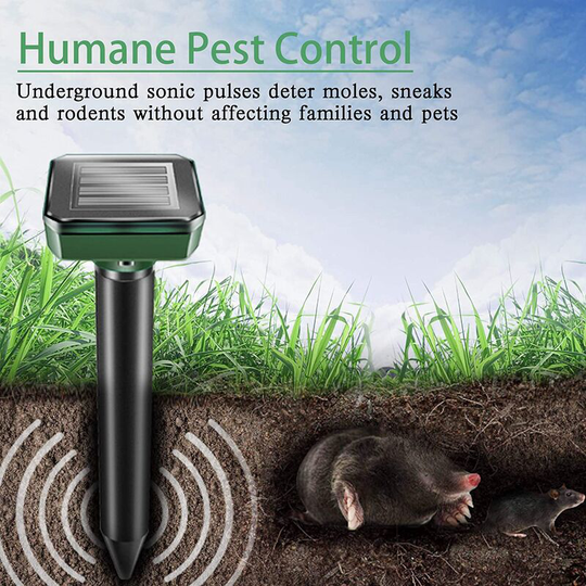 Solar Mole Repeller Stakes - Ultrasonic Mole Repeller - Solar Powered Mole Removal for Moles, Snakes, Voles, Gophers and Other Animals