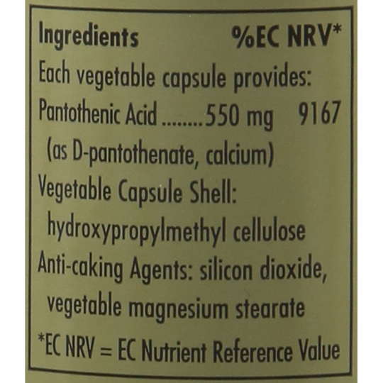 Solgar Pantothenic Acid 550 mg Vegetable Capsules - Pack of 50