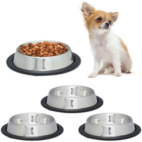 Relaxdays - Dog Feeding Bowl Set of 4, Water Dish, Feeding Station, Non-Slip. Stainless Steel, Size s, 0.2 l, Silver