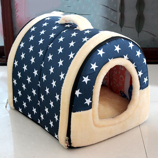 In 1 Kennel & Pet House Machine Washable Non-Slip Foldable Soft Warm Dog Cat Puppy Rabbit Pet Nest Cave House Bed with Removable Pillow