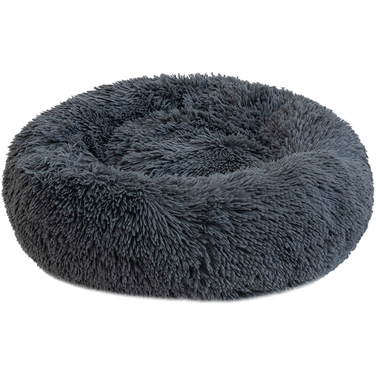 Round Plush Cat Bed Dog House Puppy Cushion Portable Warm Soft Comfortable Kennel-Dark gray l