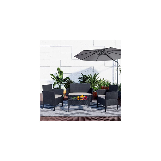 bigzzia Rattan Garden Furniture Set, 4 piece Patio Rattan furniture sofa Weaving Wicker includes 2 Armchairs,1 Double seat Sofa and 1 table