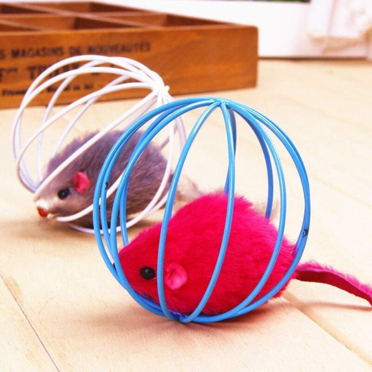 1 piece Pet Cat Toys - Funny Rat in a Cage Mouse Ball Funny Fleece Toy